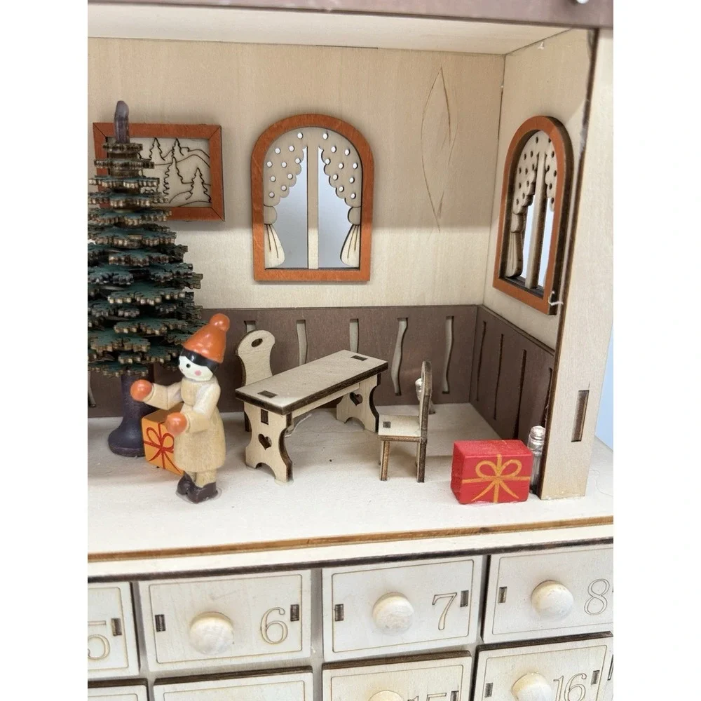 Lighted Wooden Advent Calendar 3D Holiday HomeScene LED 24 Drawers 15